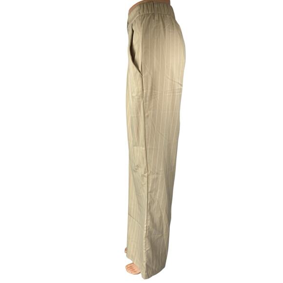 NEW H&M Divided Beige Tan Striped High Waist Wide Leg Trousers Dress Pants XXL - Picture 2 of 5